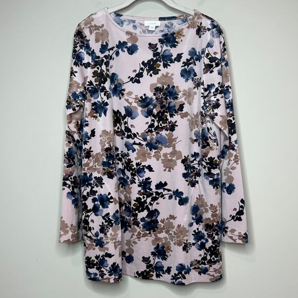 J. Jill Tops - J. Jill Pure Jill Velour Tunic Top Size S Floral Print Long Sleeve Hip Pocket